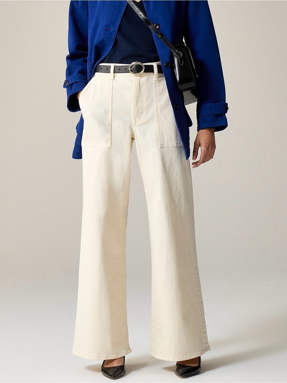 NWT J.Crew Camp Pocket Wide Leg Pants Ecru Cream Denim 29